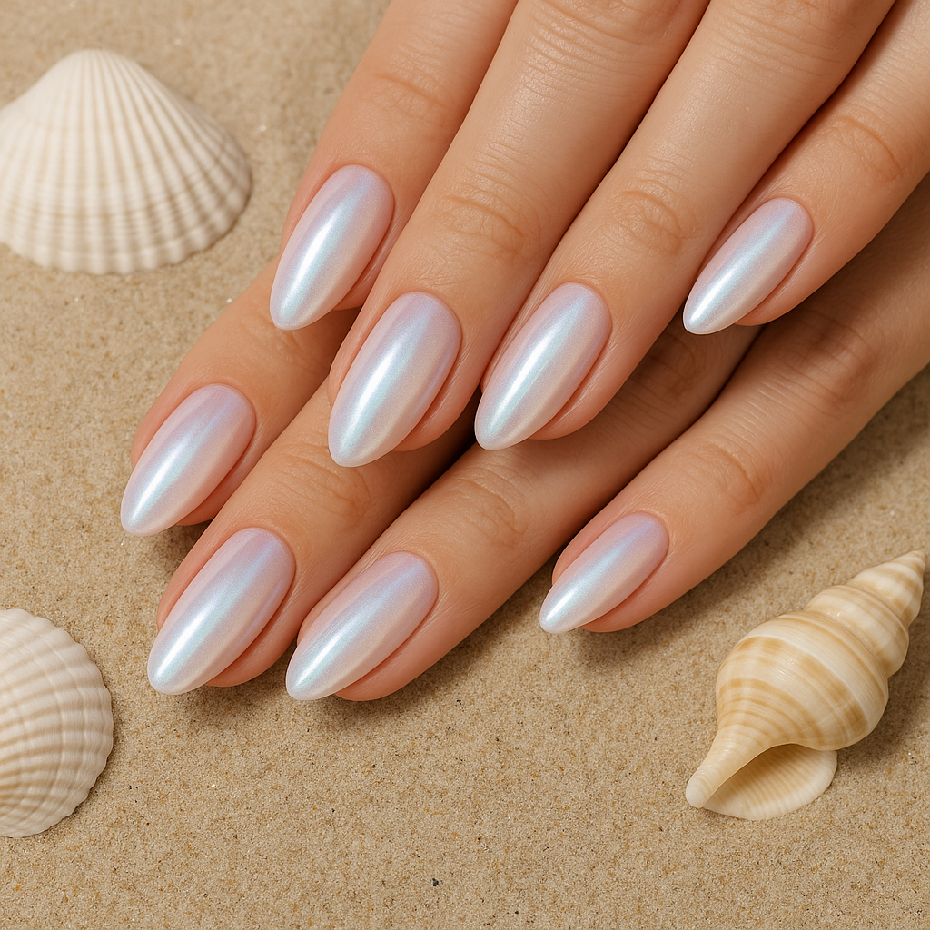 Seashell Chrome Nails – Sommertrend 2025