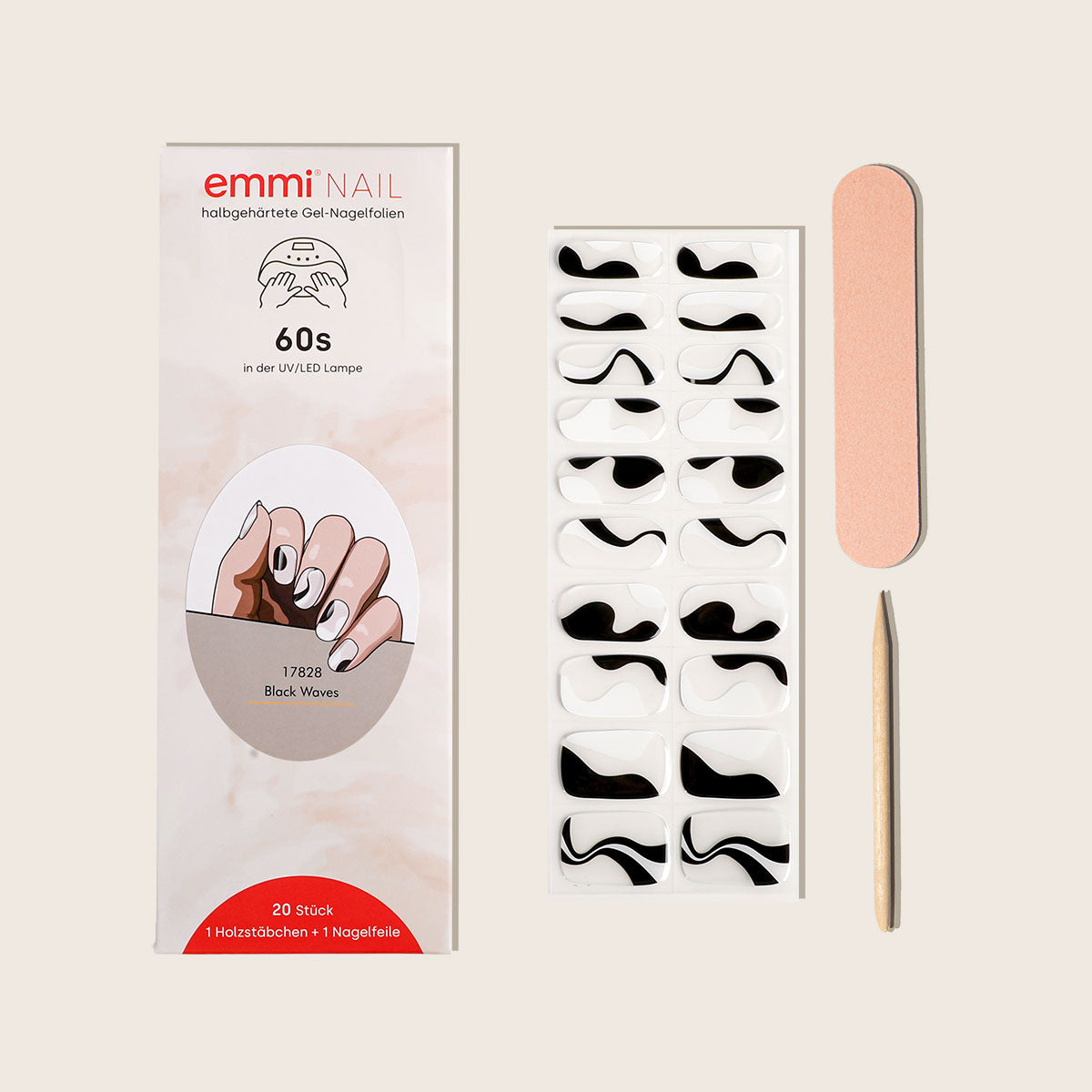 Feuilles à ongles en gel Emmi-Nail Black Waves 20 pièces.