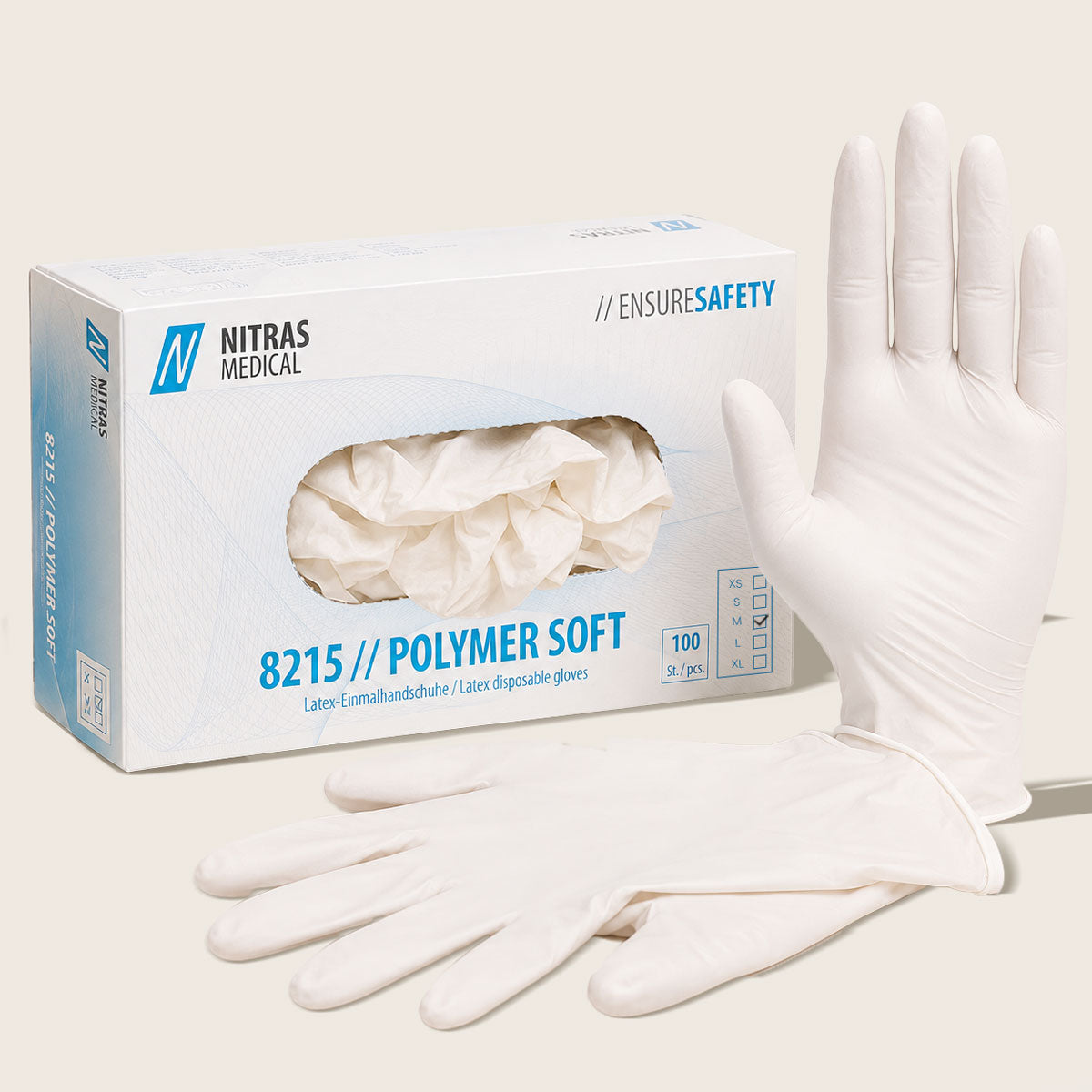 Latex gloves, powder-free, 100 pieces, white, size M