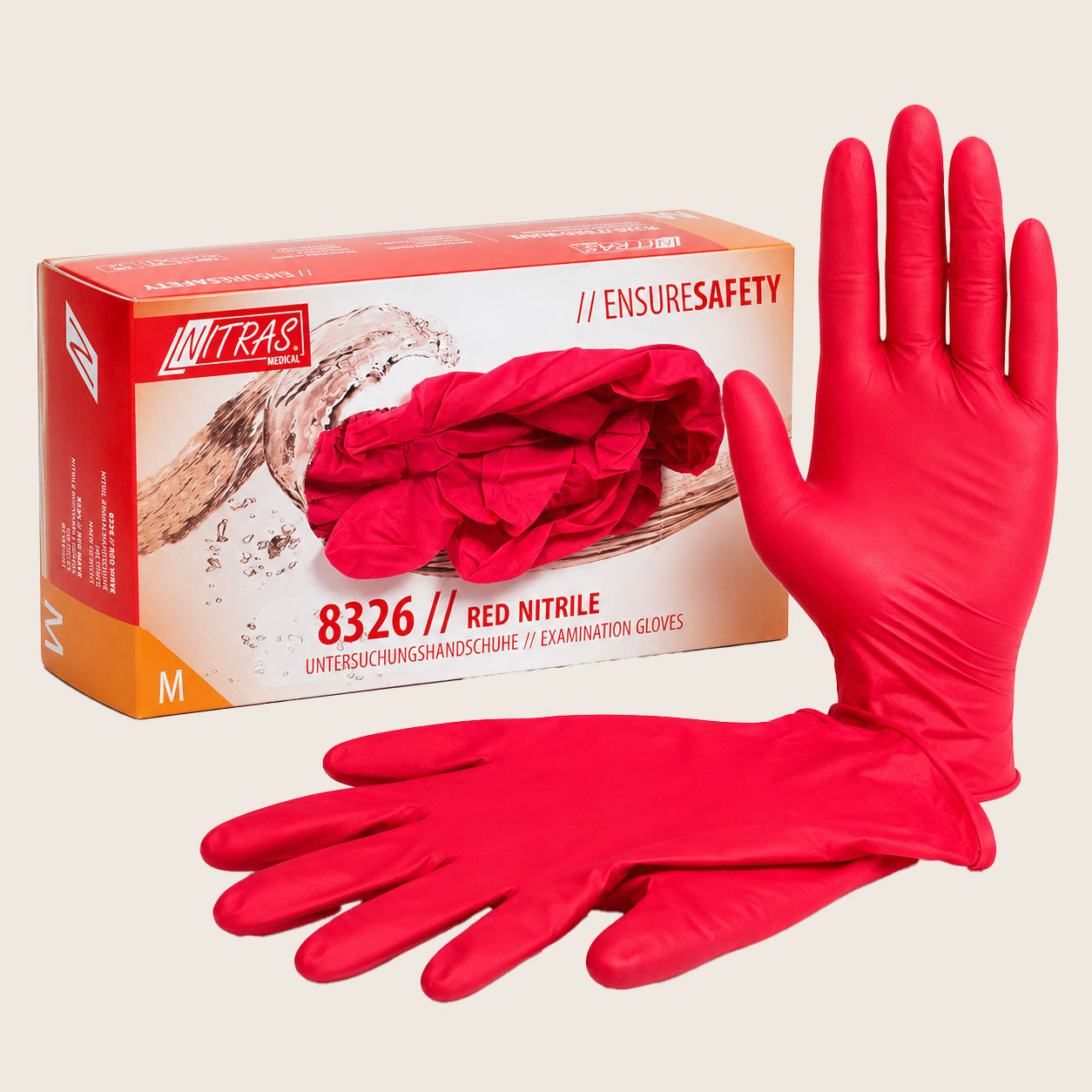 Gants en nitrile, sans poudre, 100 pièces, rouge, taille M