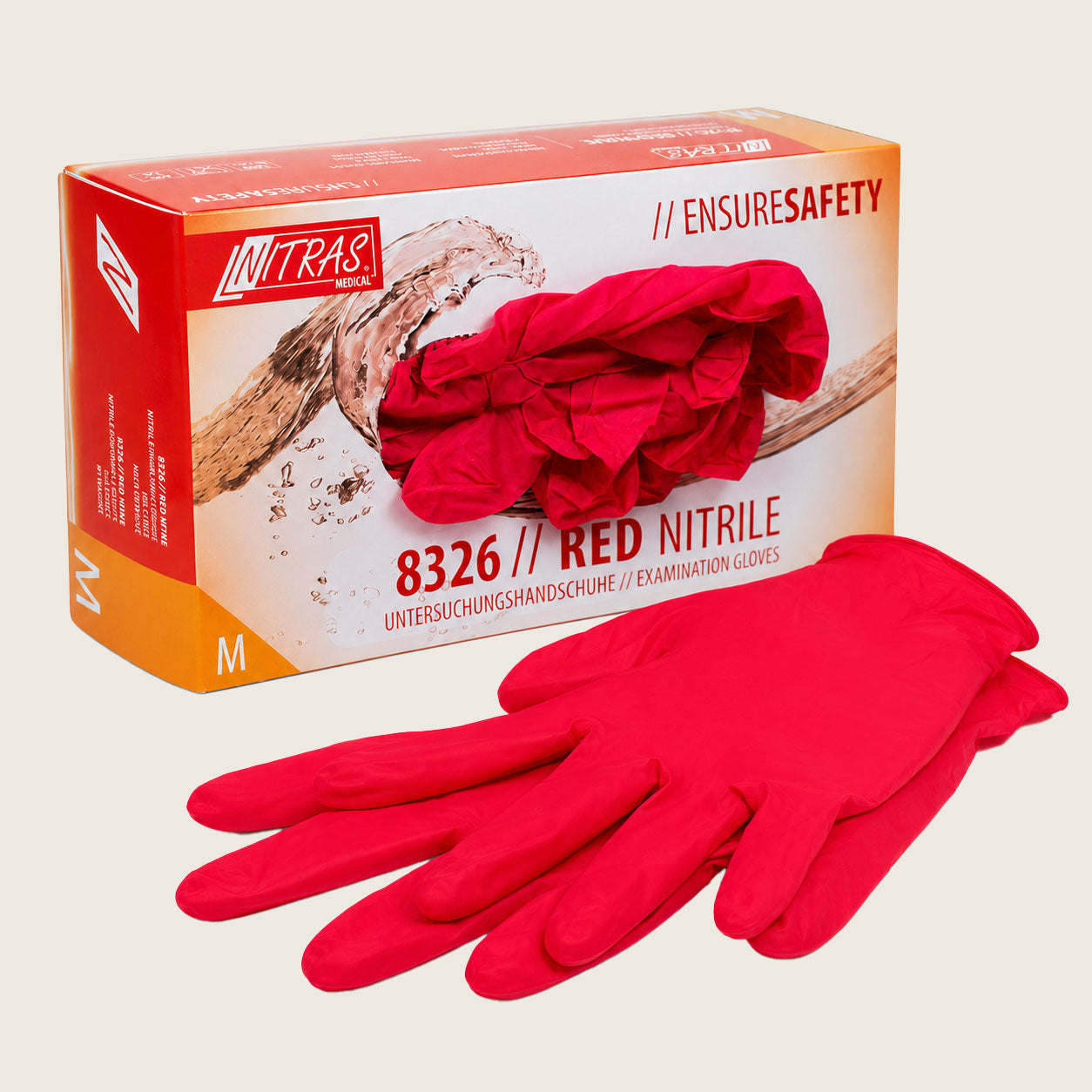 Gants en nitrile, sans poudre, 100 pièces, rouge, taille M