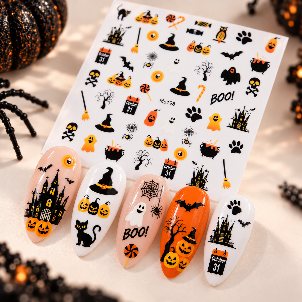 3D nalepnica za nokte, bundeva za Noć veštica