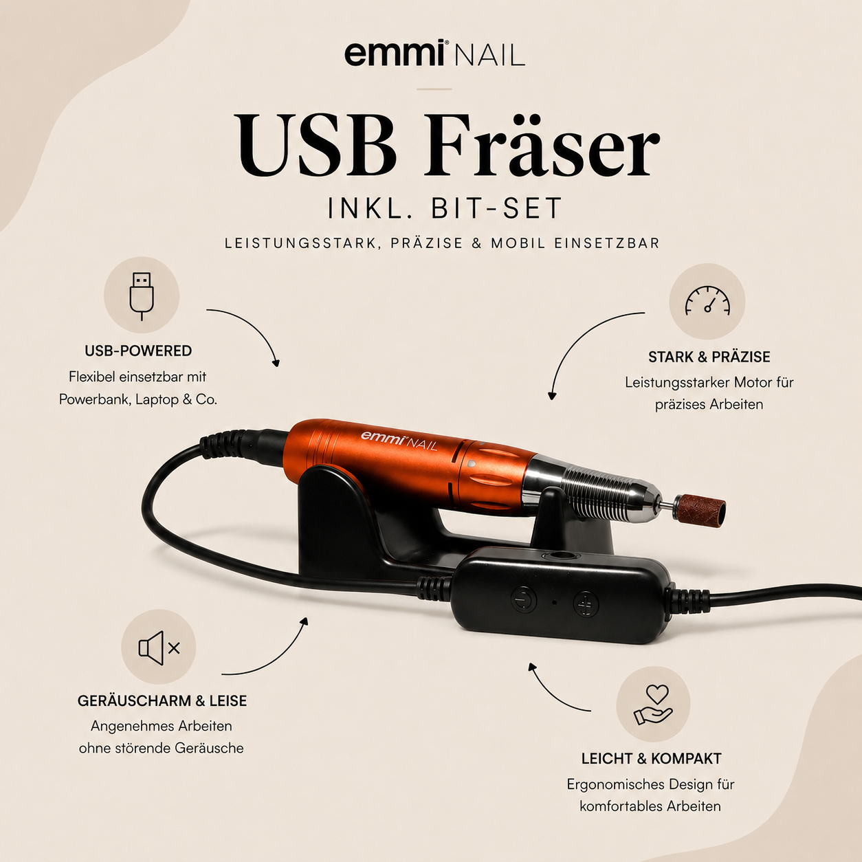 Emmi-Nail USB Fräser inkl. Bit-Set