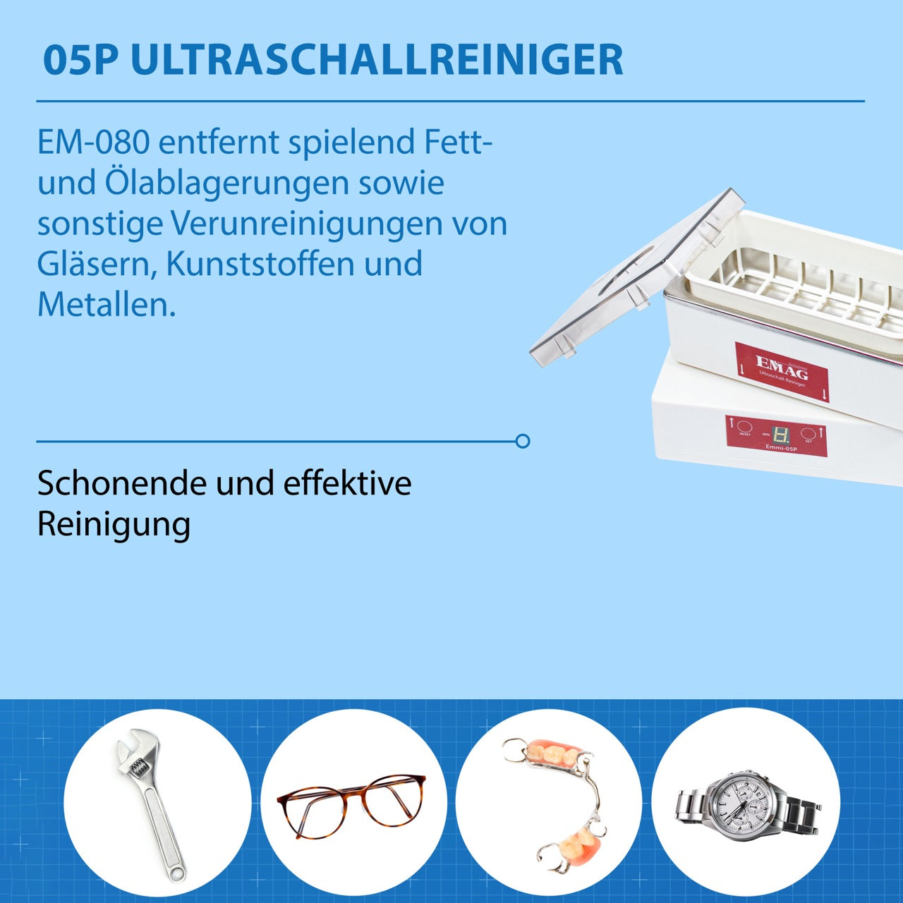 Emmi-05P Ultraschallreiniger mit abnehmbarer Wanne