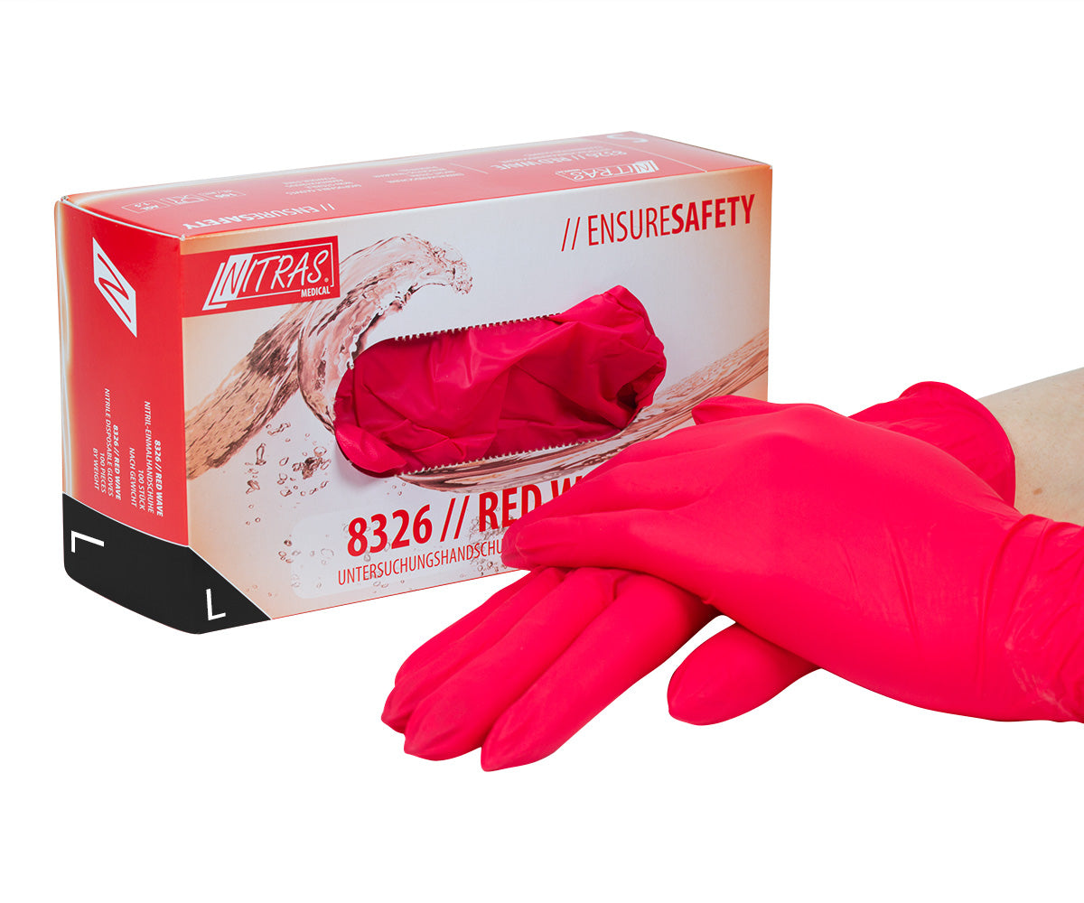 Gants en nitrile non poudrés, 100 pièces, rouge, taille L