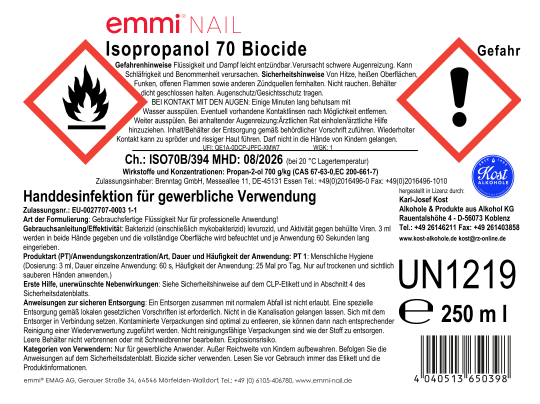 Handdesinfektion, Hautdesinfektion und Flächen Desinfektion 250ml - Emmi-Nail