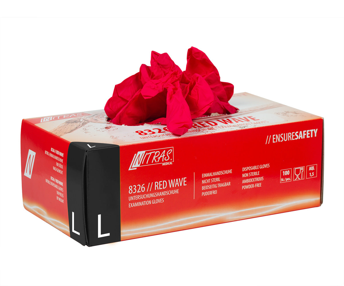 Gants en nitrile non poudrés, 100 pièces, rouge, taille L