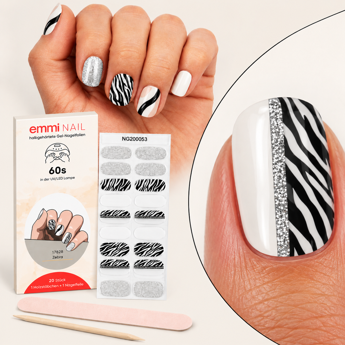 Emmi-Nail Gel Nail Foils Zebra 20pcs. 