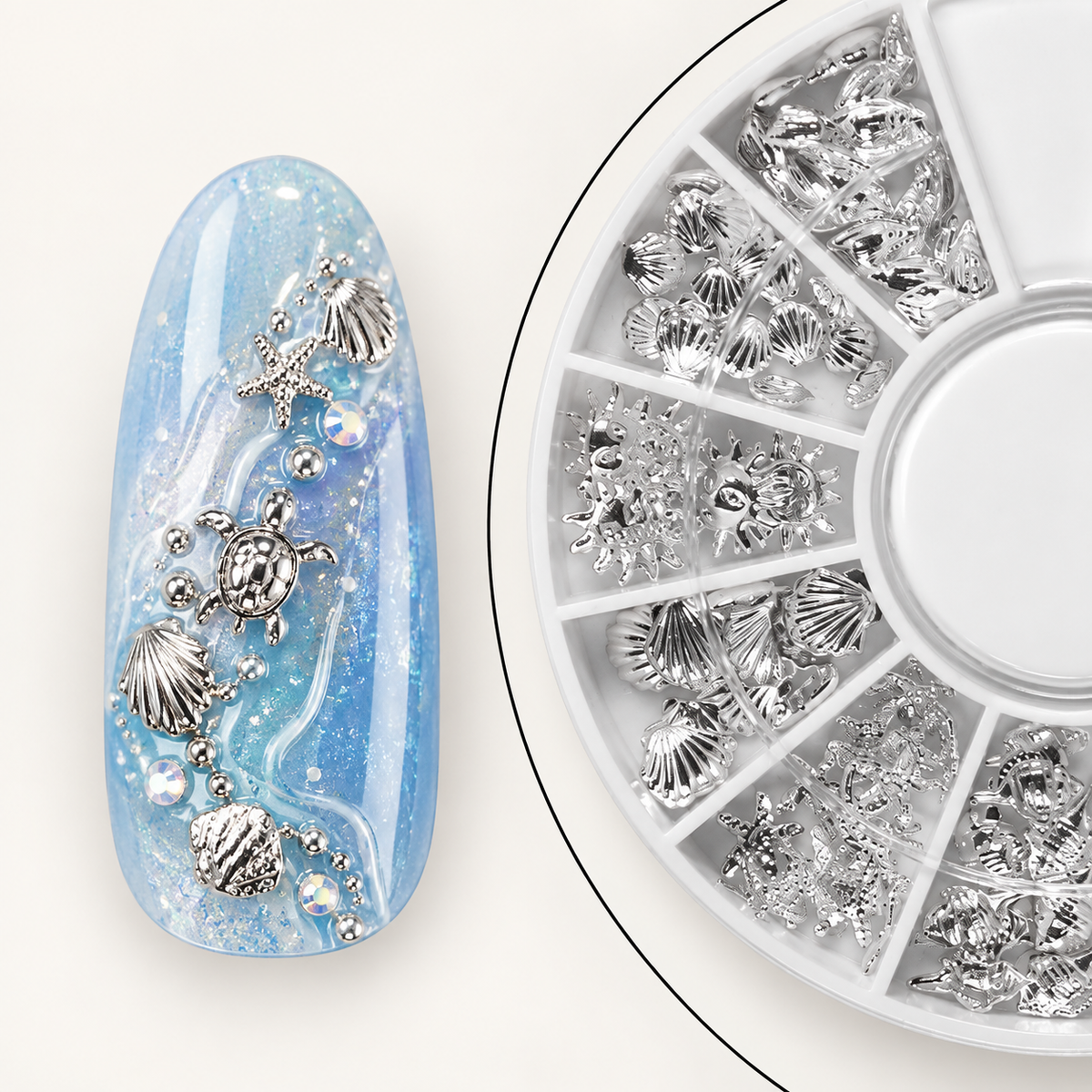 Nailart Display Muscheln silber